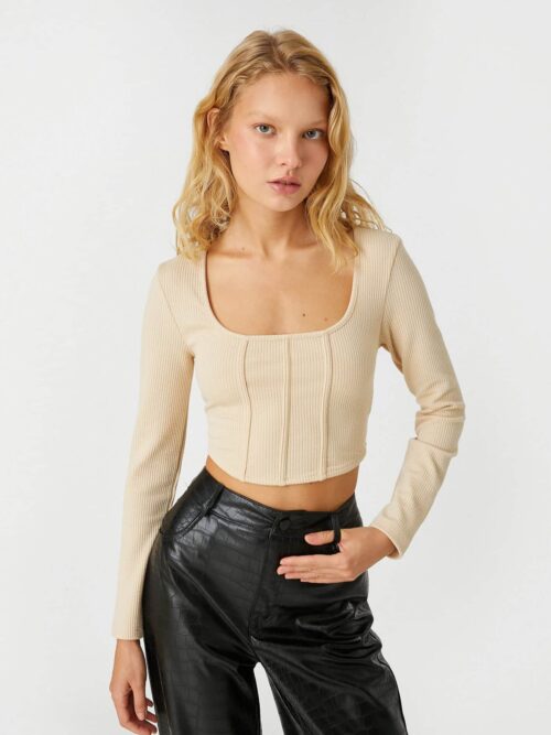 Long Sleeve T-Shirt Crop Square Collar